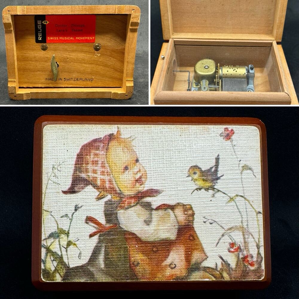 Vintage REUGE Switzerland Musical Box, Doctor Zhivago App 4”x 3” Child & Bird